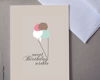 Ice cream birthday card, for him, for her, funny card, Ice cream cone, Sweet birthday