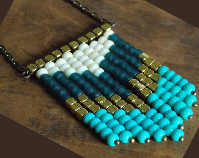 Turquoise-Chevron-Necklace Nicki Lynn Jewelry Tribal Bohemian Boho Gold Czech Glass Layering Necklace