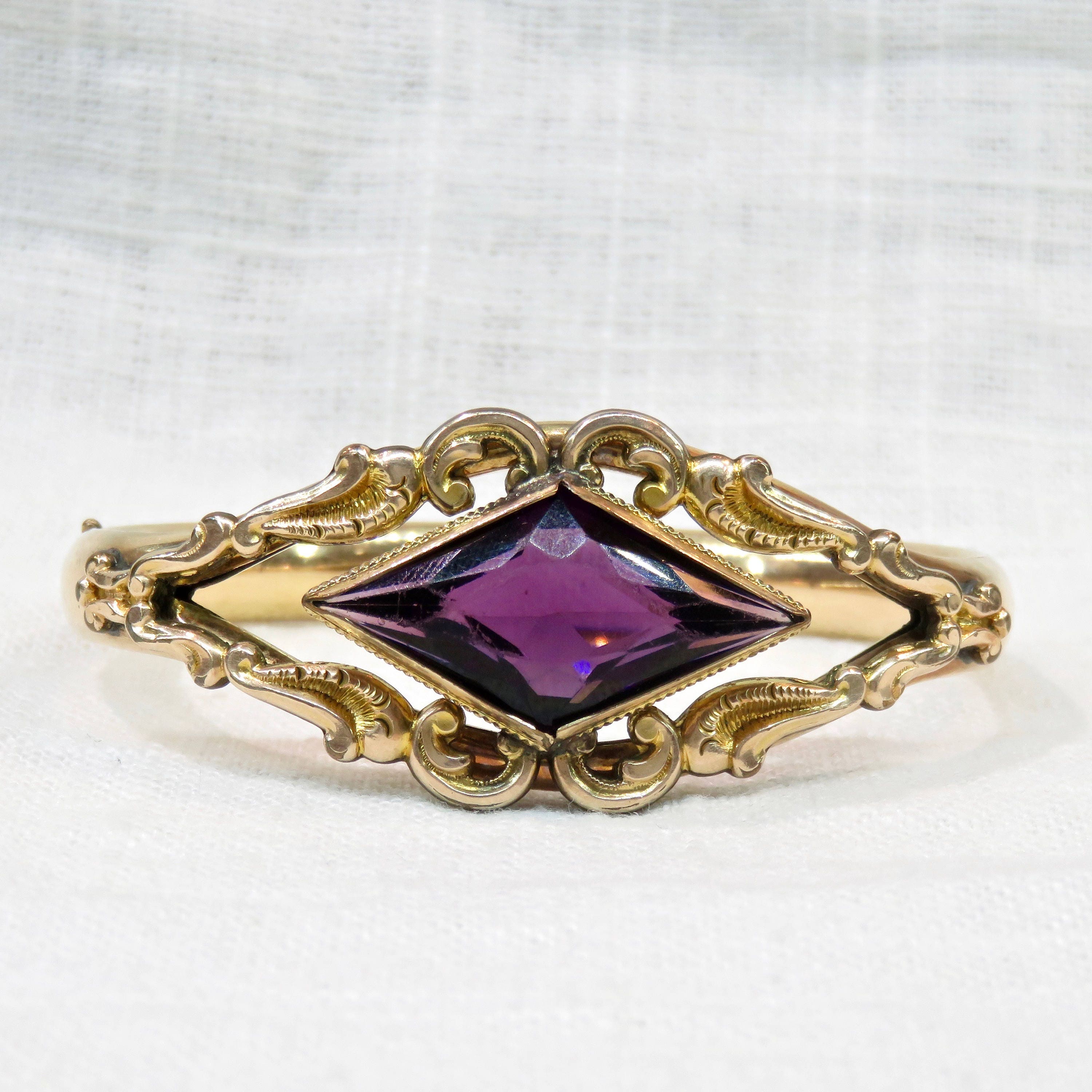 Victorian Bracelet in Gold Fill with Amethyst Crystal Vintage