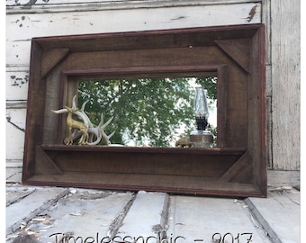 Rustic Mirror - Large Mirror - Reclaimed Wood Mirror - Rustic Picture Frame - Wall Shelf - Bathroom Mirror - Wood Mirror - Wooden Mirror -