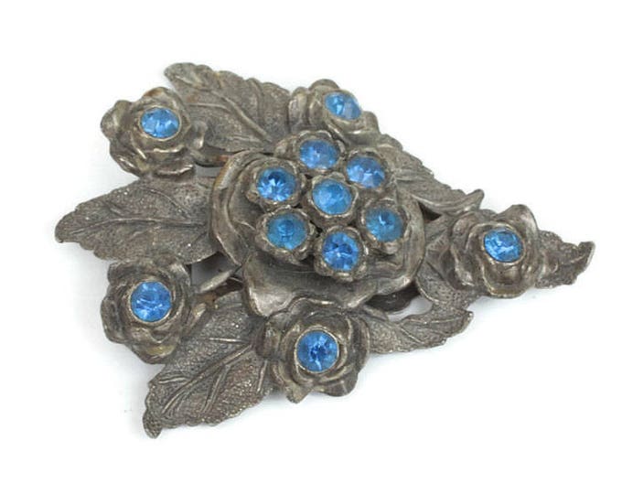 Little Nemo Dress Clip Sapphire Blue Stones Floral Design Vintage