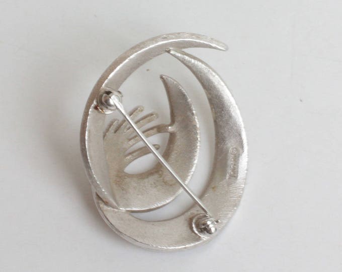 Trifari Modernist Brooch Swirled Design Raised Circular Silver Tone Vintage