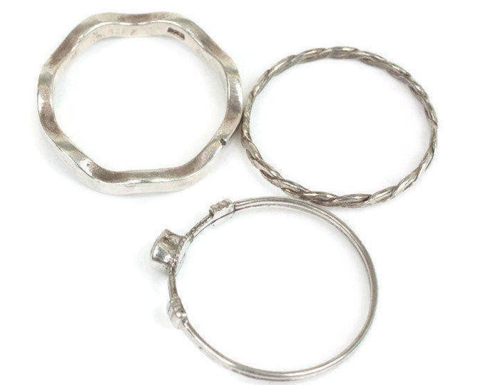Three Stacking Sterling Silver Rings Lot Skinny Rings Lot Vintage
