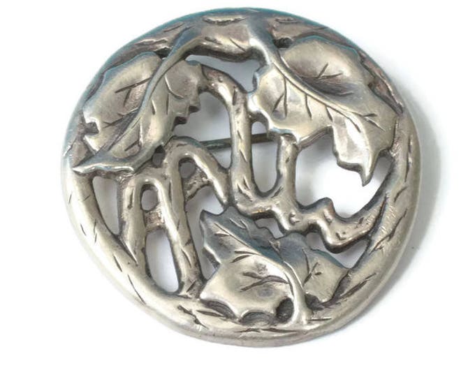 Leaves and Vines Sterling Silver Brooch Pendant Woodland Arts and Crafts Theme Vintage