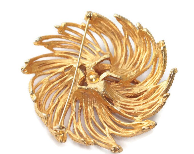 Dimensional Textured Brooch Gold Tone Fringe Flower Pinwheel Look Vintage