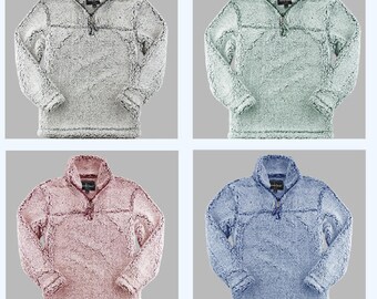 Youth monogrammed Sherpa Pullovers in 4 different colors, also available in adult sizes