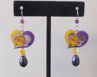 Golden State Warriors Earrings Blue Pearl Gold Crystal
