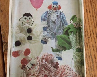 Simplicity 8379, Vintage Uncut Craft Sewing Pattern, 20 in High Clowns, Transfers Included, 1987