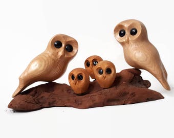 Anniversary gifts owl family of 5 owls wood carving anniversary gift for parents Mothers day gift for mom rustic wedding gift