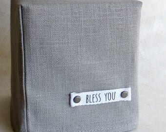 Bless You Tissue Box Cover, Linen, Greystone, Gray