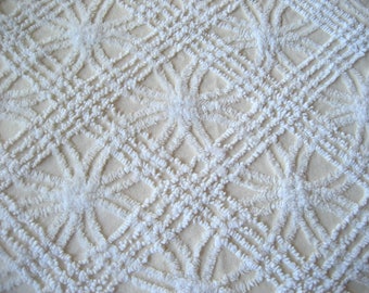 Cabin Crafts Butter Yellow and White Double Wedding Ring Vintage Chenille Bedspread Fabric