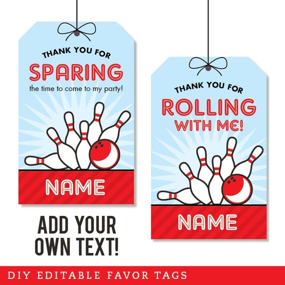 INSTANT DOWNLOAD Bowling Party Favor Tags - EDITABLE printable birthday party favor tags Il_570xn