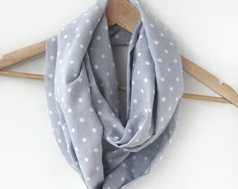 Blue and white cotton scarf - Denim Blue Infinity Scarf - Blue Cotton Loop Scarf