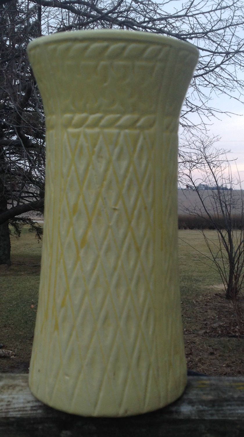 Vintage Zanesville Pottery Yellow Diamond Stoneware Floor Vase