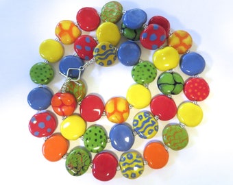 Kazuri Bead Necklace, Rainbow Colored Necklace, Fair Trade Beads, Ceramic Jewelry