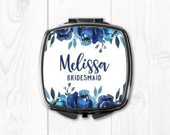 Bridesmaid Gift Ideas Personalized Bridesmaid Gift Blue Wedding Party Favors Compact Mirror Wedding Gift for Bridesmaid Wedding Gift Navy