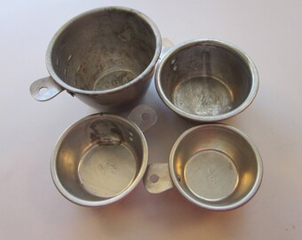 vintage measuring cups - aluminum 1/4 cup, 1/3 cup, 1/2 cup, 1 cup