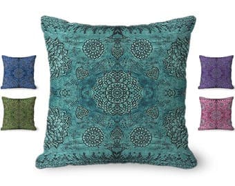 Bohemian decor, baroque Pillow Cover, boho decor, turquoise Pillow Cover, bohemian pillow cover, floral pillow cover, rustic decor