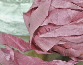 Sari Silk, Sari Silk Ribbon, By the Yard, Sari Silk Ribbon Yarn, Gorgeous Mauve Colorway! Continuous Lengths No Sewn Seams