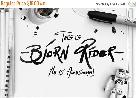 Digital Fonts 80% Off SALE Digital Fonts - Bjorn Rider - Hand Drawn Display Fonts with alternates