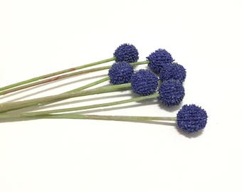 BLUE Billy Button Spray - Craspedia, Artificial Flowers, Flower Crown, Woodland, Wild Flowers, DIY Wedding, Hair Accessories, Millinery