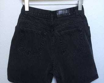 Vintage black denim shorts Gitano 1980s 1990s, 90s black denim shorts, high waisted vtg, 80s black jean shorts high rise, waist size 26" 27"