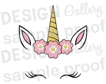 Unicorn Face - JPG, png & SVG, DXF cut file, Printable Digital, flowers, lashes - Instant Download