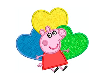 PEPPA PIG HEARTS * Machine Applique Embroidery * Instant Digital Download