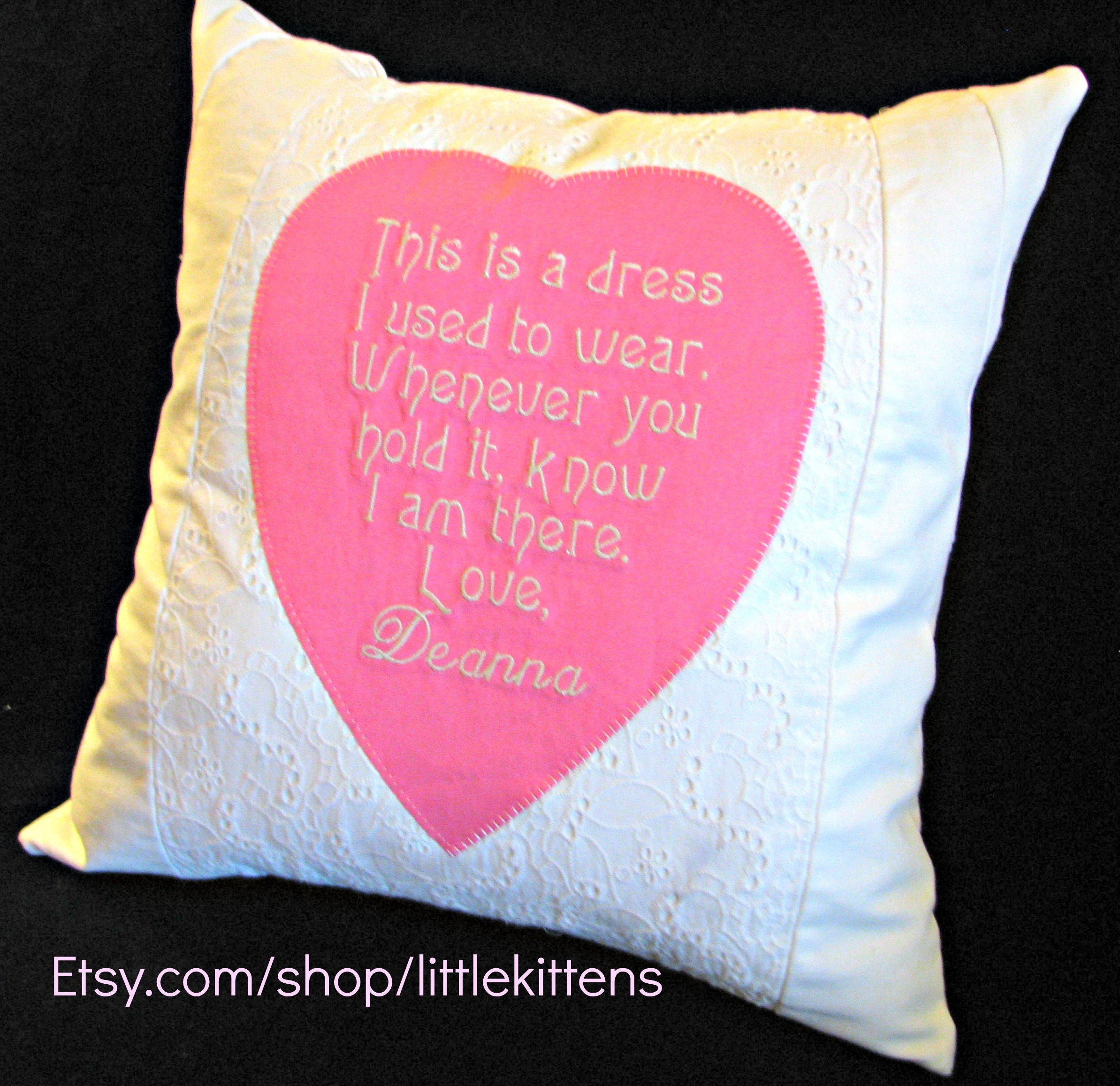 Custom Created Memorial Pillow from your treasured article of