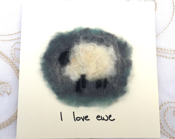 Handmade Felt Sheep I Love Ewe Valentine Blank Card