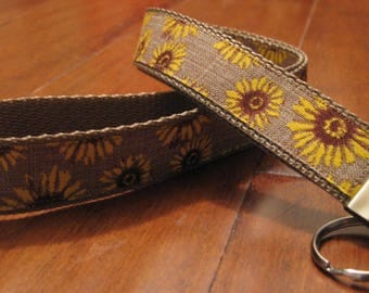 Sunflower Lanyard, Burlap, Linen, Summer, Fall Handmade Lanyard, ID Badge Holder, Back to School, Student ID Holder, Key Ring, Birthday Gift