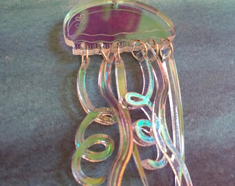 Laser Cut Acrylic Jellyfish Irredescent Statement Acrylic Earrings