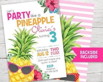 Pineapple Birthday Invitation, Party Like a Pineapple Invitation, Pineapple Invitation, Pineapple Birthday Party, DIGITAL, Tropical Party