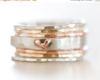 MOON DAY SALE Stacking Rings / Stack Rings / Heart / Gift for Her / Girlfriend / Wife Gift / Anniversary Gift / Stacking Ring Set / Gold Sta