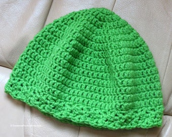Cloche Hat - Chemo Cap - Bright Green - Hand Crochet 22" - 24" Fits Most Adults - Thinking Reading Bad Hair Day Cancer Therapy - Item 4350