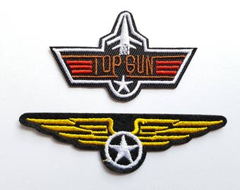 2pcs TOP GUN Maverick Embroidered Applique Patches. Iron On or Sew On Badges for T-shirts, Jeans, Bags. Air Force WingsPatches
