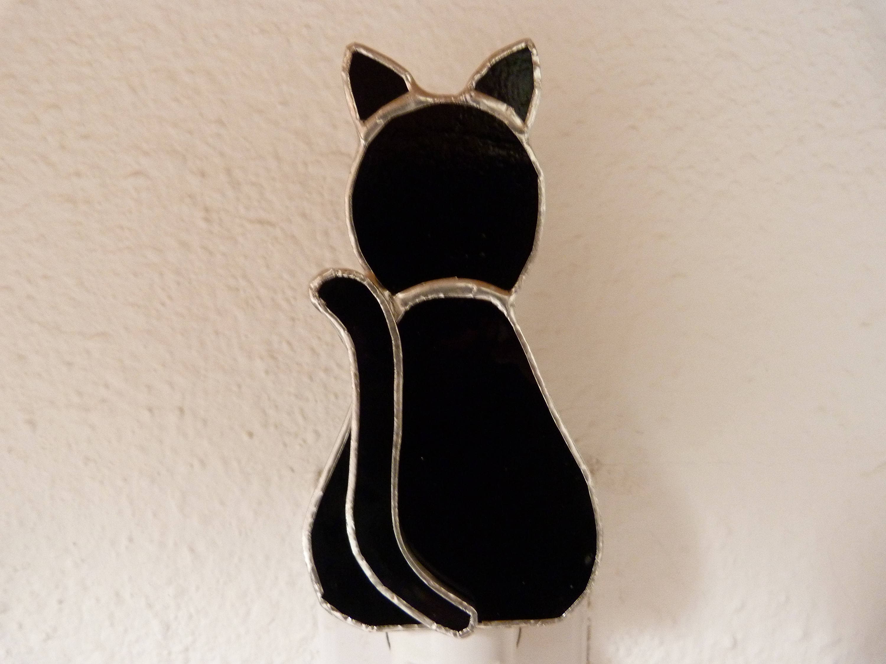 Black Cat Night Light Real Stained Glass 3D Wall Plug in