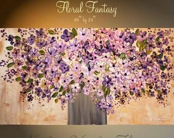 SALE XLarge Floral FAntasy Oil Landscape Abstract Original 48" palette knife oil impasto oil painting by Nicolette Vaughan Horner