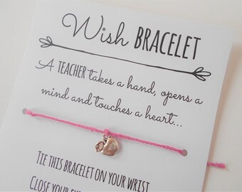 Teacher Wish Bracelet, Tie-on Charm Bracelet, Thank You Teacher, Teacher Appreciation, Friendship Bracelet, Teacher Gift, Wish Bracelet Gift
