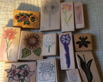 Flowers Flowers and More Flowers wood mounted stamps roses daffodil vases violets tulips #2 Ends 8/18