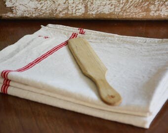 Antique French linens, Vintage tea towels with Red stripes perfect Country French Decor, Initials C P, Vintage Supplies