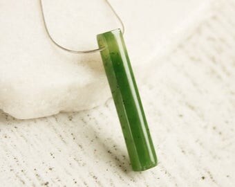 FLASH SALE Green Jade Necklace - Rectangular Drop - 925 Sterling Silver