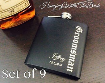 Set of 9 Personalized Flask Groomsmen Gift Box - Groomsmen Flask Set - Gifts for Groomsmen - Monogram Flask - Custom Flask Set for Groomsmen