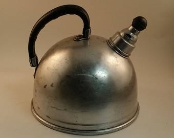 Vintage 1950s Aluminum Whistling Tea Kettle -- Mirro Brand, 1.5 Quarts, Rounded Shape, Midcentury, Retro Kitchenware