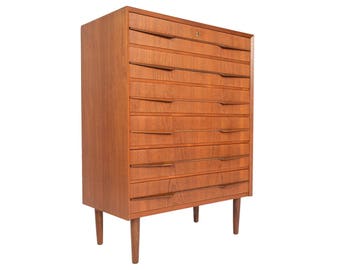 Wild Atomic Danish Modern Mid Century Highboy Dresser in Teak