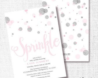 Pink Silver Baby Sprinkle Invitation, Printable, Confetti Sprinkle Invite, pink and silver glitter, Modern, Simple