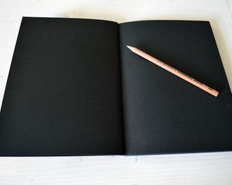 Black sketchbook, black journal , black artist book, black notebook, black paper, black book, black diaty , flat sketchbook, black pages