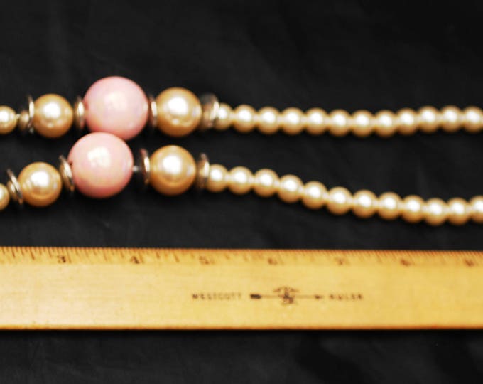 Pink Elephant Pearl Necklace - Ceramic beads -white pearls silver - funky necklace