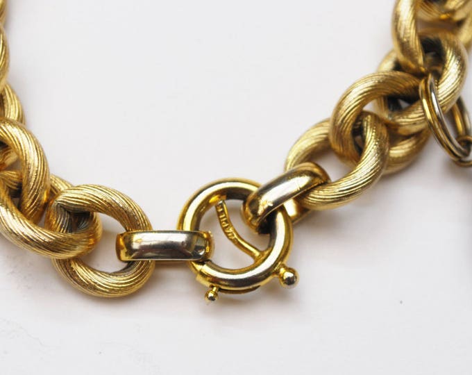 Napier Gold Bracelet - Crystal Bell Charm - Chunky Gold Chain Bracelet -Wedding Bell - 1970 Book Piece