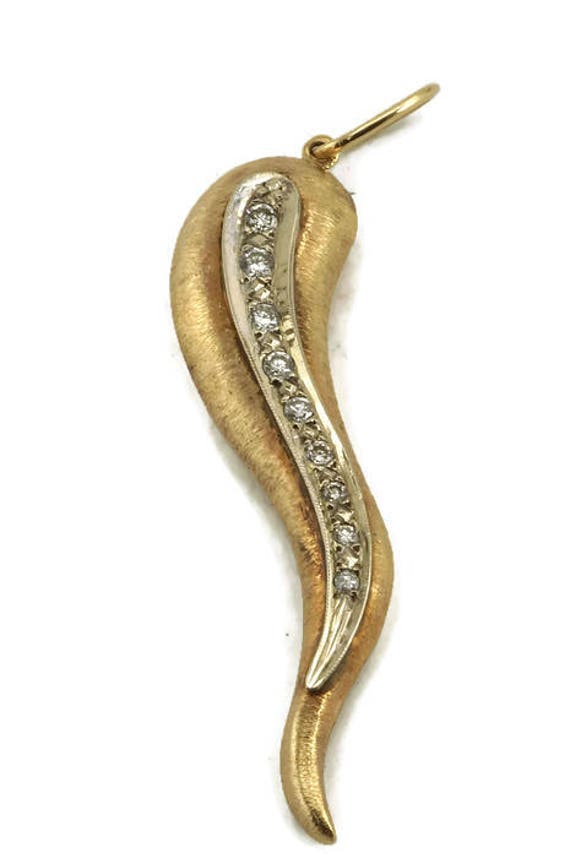 14K Yellow Gold & Diamonds Italian Horn Charm Pendant